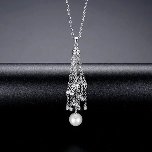 Silver Long Dangle Necklace Earring Set